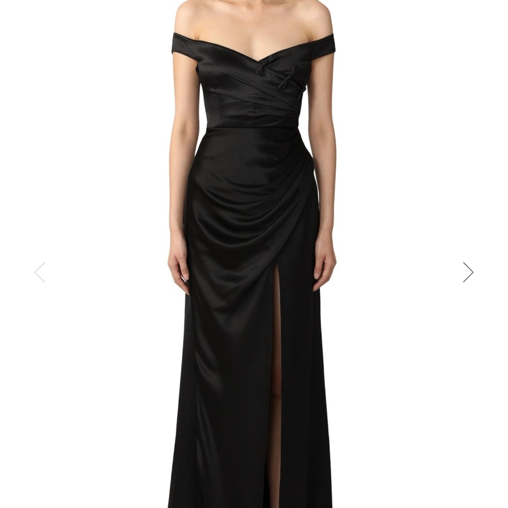 Paulina Ruched Satin Off-The-Shoulder Gown